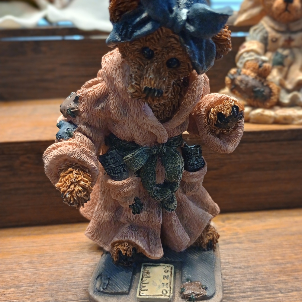 Boyds Bears Pink-Robe Bear Figurine with Blue Hat ( Bundle 2 For 16)